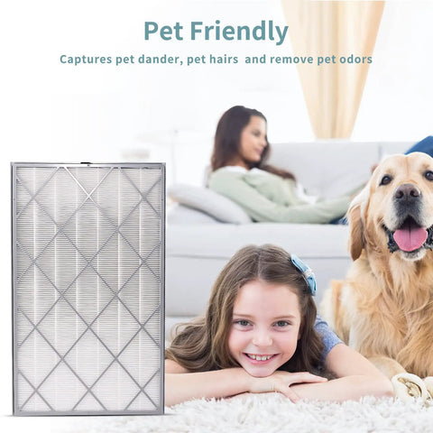 Replacement Filter For Air Purifier 6, Works With HE601 And HE602, 3 In 1 True H13 HEPA Filter, 2 Pack shown with pet-friendly scene