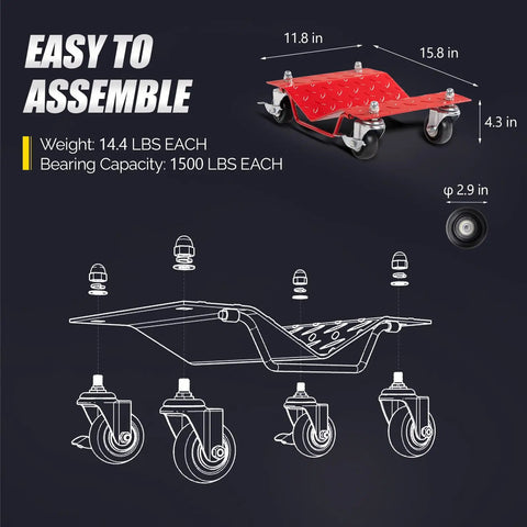 Total Game Changer Car Dolly Set Of 4 Features 6000 Lbs Capacity Heavy Steel Wheel Skates And Sure Grip Brakes For Zero Stress Garage Rearranging And Easy No Sweat Transfers