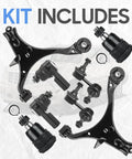 Honda Civic Front Lower Control Arm Set With Ball Joints And Sway Bar End Links And Outer Tie Rod Ends Replacement Suspension Kit For 2001 2005 Not SI 8 Piece, 8-piece black steel kit