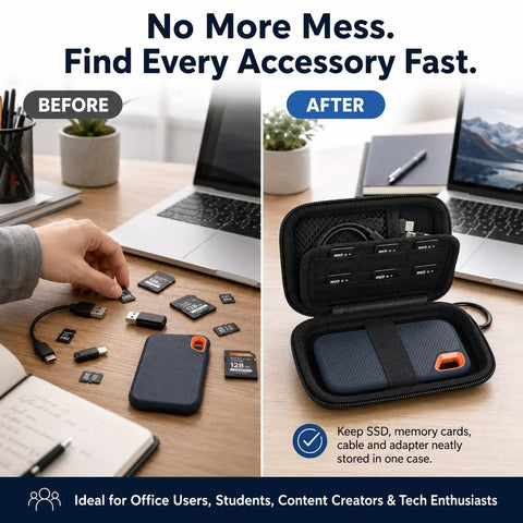Hard Shell SSD Case For SanDisk Extreme Portable SSD Old And New Models And Extreme PRO, Travel Ready Black With Card Pocket