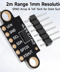 5 Pack Lidar Sensor 2m Range High Precision ToF Distance Module With I2C Interface shown with pins, dark surface SPAD ToF tech