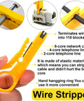 Close-up of yellow wire stripper from RJ45 Crimp Tool Kit All In One Ethernet Crimper With Cable Tester And Wire Stripper.