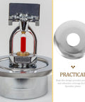 Pro Grade Ten Piece Fire Sprinkler Escutcheon Covers Dual Disc Stainless Steel Wall Mount Shields detailed view with red bulb.
