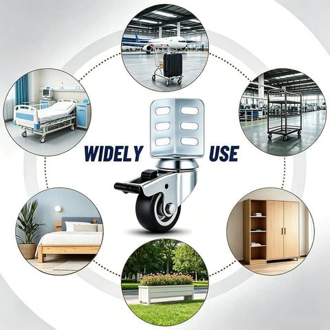 Top Shelf 8 Pack 2 Inch Black Swivel Caster Wheels With Side Mount Locking Brakes Heavy Duty Mobility for various uses