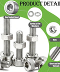 M2.5 Hex Socket Head Cap Screws Kit Pro Grade Assortment In Lengths 4mm to 25mm, 304 Stainless Steel Bolts with Nuts, 533 Pieces