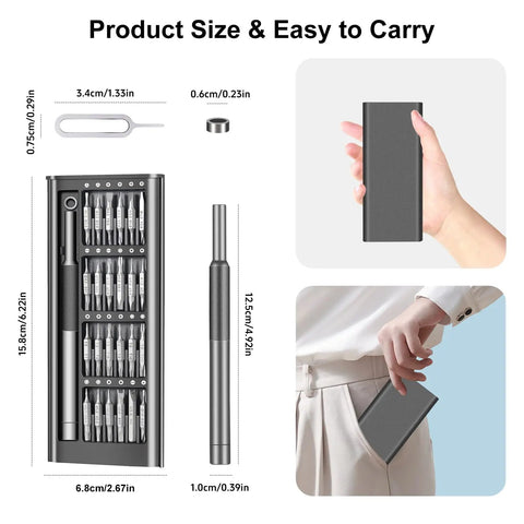 52-In-1 Precision Screwdriver Set With Magnetic Mini Repair Tool Kit details and dimensions