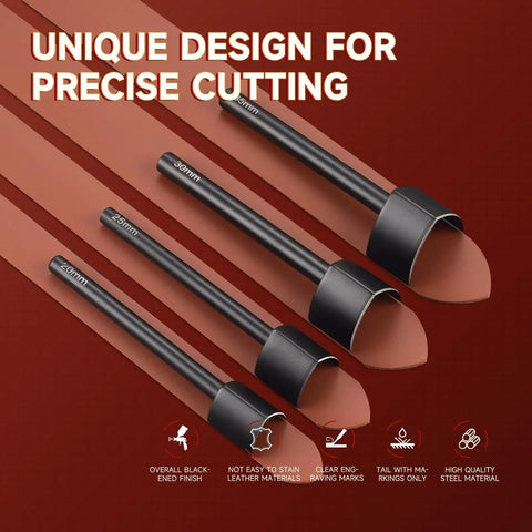V Shape Leather Cutter Punch Set Four Size Leather Punch Kit with 20mm 25mm 30mm 35mm holes for precise leather cutting