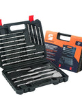 Heavy Duty Rotary Hammer Drill Bits Set And Chisels For SDS Plus Concrete Masonry 17 Piece Kit with storage case displayed open