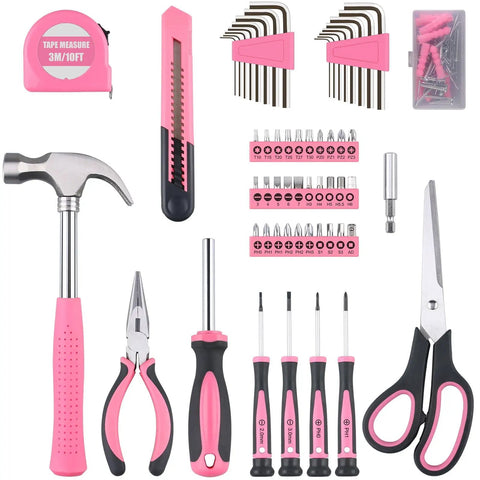 Pink 150 Piece All Purpose Tool Kit In Tool Box Storage Case For DIY Home Repairs And Projects Perfect For Garage Office Dorm And College Use Women Ladies And Girls