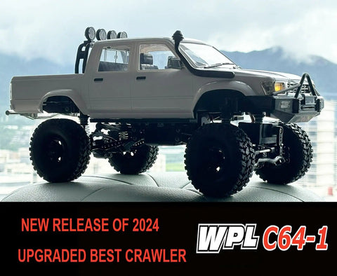 4x4 RC Rock Crawler Truck With Beefed Up Chassis And Twin Cab Hard Body, shown in a side view on urban terrain