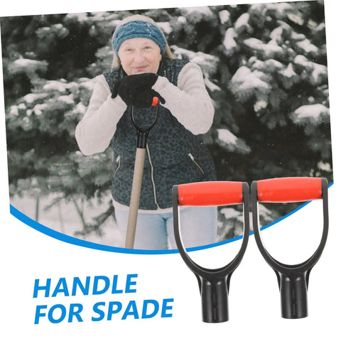 2 Pack D-Shaped Shovel Handle Replacement Grip For Snow Shovels And Garden Tools shown on snowy backdrop
