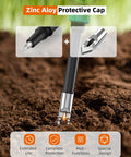Close-up of Soil pH Tester With High Accuracy Digital pH Meter featuring zinc alloy protective cap on soil.