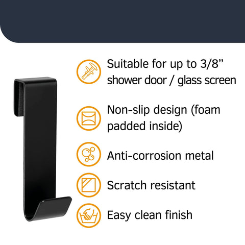 3 Inch Shower Door Hooks Set Of 2 For Frameless Glass Doors Brushed Stainless Steel Non Slip Towel Hooks features list image