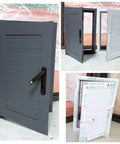 Lockable Drywall Access Panel White Inspection Service Hatch Top Shelf Aluminum Alloy Build Killer Security For Attics And Utility Openings Sleek Matte Finish No Sweat Install Sturdy Reliable Choice 22By56 Inch gray hatch and white hatch with handles.