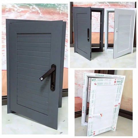 Lockable Drywall Access Panel White Inspection Service Hatch Top Shelf Aluminum Alloy Build Killer Security For Attics And Utility Openings Sleek Matte Finish No Sweat Install Sturdy Reliable Choice 22By56 Inch gray hatch and white hatch with handles.
