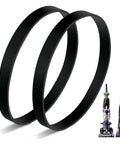 Pack of 2 replacement belts for Powerlifter and CleanView Swivel Rewind Pet Vacuum Models 2252 to 2739 shown next to vacuums