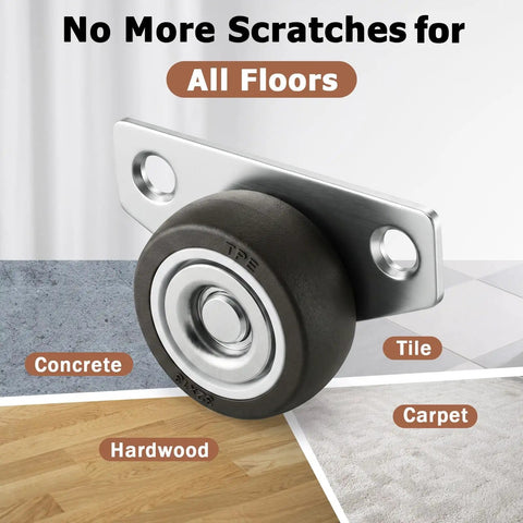 Twenty Pack Small Side Mount Caster Wheels With Silent Smooth Rolling Motion For Drawer Cabinet Upgrades. Rubber caster on various floor types.