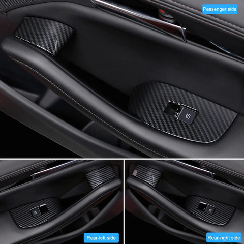 Mazda CX 30 Interior Upgrade Armrest Cover And Window Lift Down Control Panel Trim Kit for 2020-2026 models, carbon fiber style