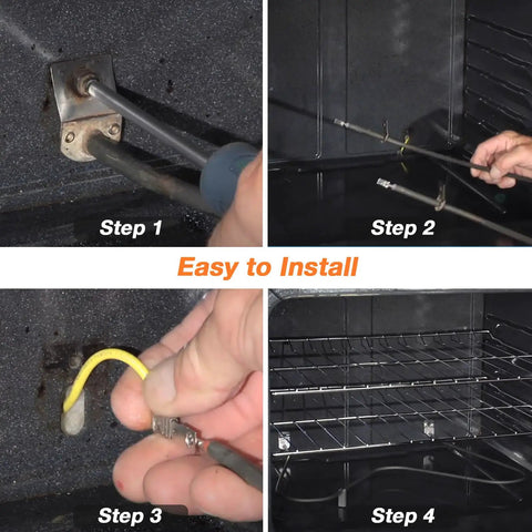 Installation steps for Heavy Duty Oven Bake Heating Element Replacement for Frigidaire and Kenmore Ovens in an electric oven.