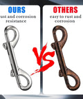 Comparison of silver zinc alloy and rusty double-ended snap hooks emphasizing rust resistance for Eight Pack Heavy Duty Double Ended Snap Hooks In Silver Zinc Alloy With Trigger Clips For Dog Leashes Key Rings Water Buckets Carabiners Home And Farm Use Indoor And Outdoor Rust Resistant And High Strength.