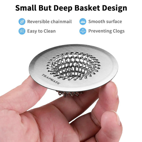 Top Shelf Reversible Bathtub Drain Strainer And Hair Catcher Set Crafted From Heavy Duty 304 Stainless Steel To Stop Tough Clogs And Keep Your Showers Rolling Smooth As Silk, held in hand.