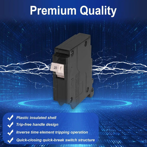 20 Amp 1 Pole Plug On Molded Case Circuit Breaker For 120 240 Volt Panels Thermal Magnetic Trip 10 Year Warranty 2 Pack Safe Reliable Power Protection For Home And Small Commercial Installations, black plastic shell