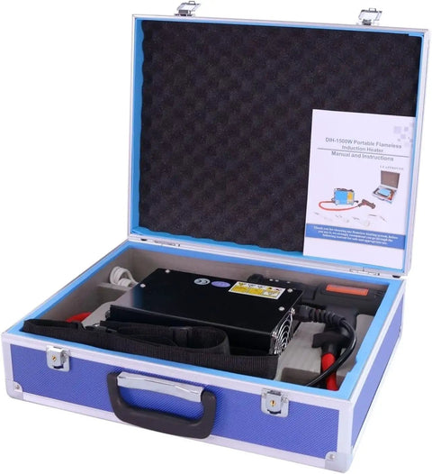 Effortless 1500W Flameless Induction Bolt Remover Kit Arrives With Four Heavy Duty Coils in a portable case for easy transport.