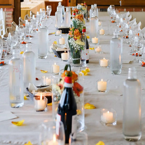 Table setting with Eight-Hour Smokeless Dripless Ivory Votive Candles Bulk Pack Of 72 Sticks, 1.25 Inch, Odorless For Weddings