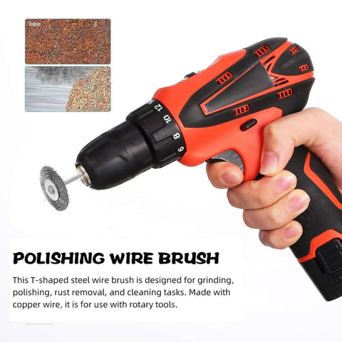 Hand using 15 Piece Stainless Steel Wire Brush Set For Drill And Grinder Heavy Duty Cleaning Rust Removal Polishing And Metal Finishing For Industrial Automotive Home Use Compatible With Electric Grinders And Handheld Polishers