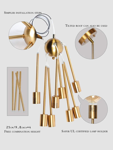 Dope Gold Sputnik Chandelier Modern Brass Lighting Set With Eight-Light Ceiling Fixture components and parts details
