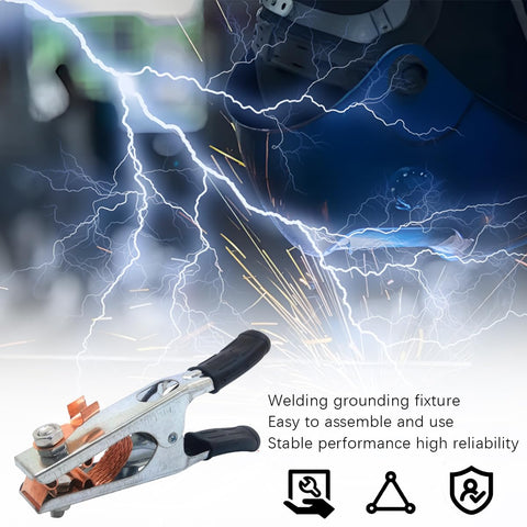 Heavy Duty 500A Welding Ground Clamp For Automotive Use Iron Electroplated Earth Clip with sparks and helmet background