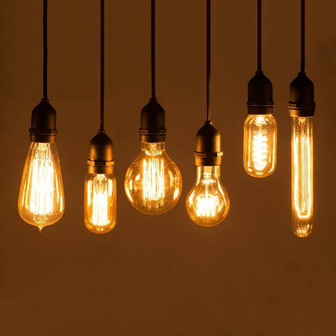Old School Retro Edison Style T45 25W Dimmable Light Bulbs E26 Base Four Pack Amber Glass Warm Yellow Tungsten Filament Lamps lit