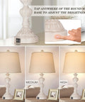 Coastal Farmhouse Table Lamps Set Of 2 With Touch Control Go To 3 Way Dimmable Bedside Lights With USB Ports Washed White