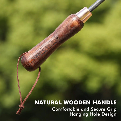 Natural wooden handle of 3-In-1 Heavy Duty Garden Tools Kit With Carbon Steel Trowel Transplanter And Cultivator
