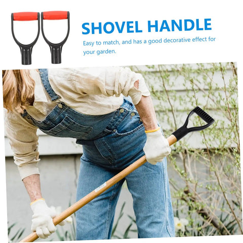 Replacement Shovel Handle With D Shaped Grip For Gardening Spade In Durable Plastic Construction Pack Of 2 shown with gardener in action.