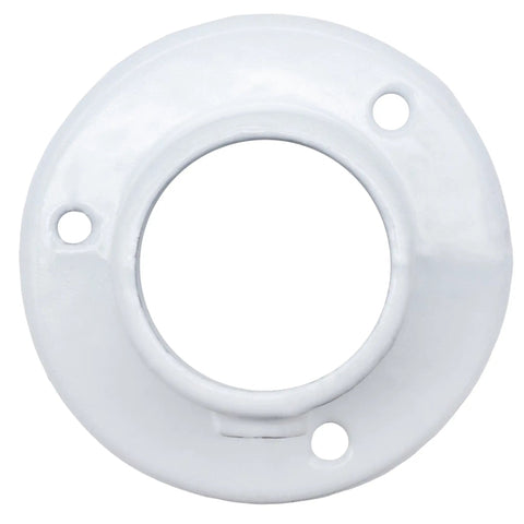 Cast Aluminum Pool Ladder Deck Flange For Above Ground Ladders, Easy Install Replacement Mounting Bracket, Sold Individually, 2.5 Inch Tall, 1.5 Inch Circumference, Heavy Duty Deck Mount white flange with three screw holes