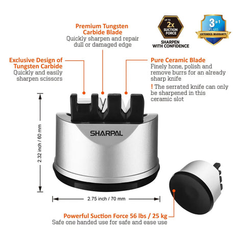 All In One Three Stage Knife And Scissors Sharpener With Tungsten Carbide Edge Setting Ceramic Hone For Straight Serrated And Kitchen Blades Plus A Strong Suction Base For Stable Sharpening A Great Mothers Day Gift
