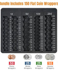 Pro Grade Black Coin Counter Tray For Quick Change Count And Sort 5 Compartment Organizer With 150 Assorted Coin Wrappers Included