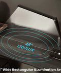 Wireless Charging Desk Lamp With Night Light No Fuss 10W Fast Charge USB Port showing 48-inch illumination area on a desk.