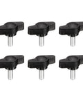 Heavy Duty M5 X 12mm Tee Wing Thumb Screws 6 Pack Carbon Steel with black handles for easy tightening.