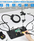 Magnetic Helping Hands Soldering Station With 5X LED Magnifying Lamp 6 Flexible Arms 360 Degree Soldering Clamp and Base