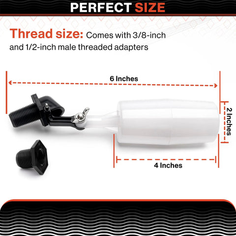 Auto Fill Float Valve Replacement Kit Three Eighths Inch To One Half Inch Adapter For Pool Water Levelers And Tank Fill Systems A 2 In 1 Solution For Pools Ponds And Water Tanks Compatible With Most Float Valves In Water Tanks And Pools Durable. thread size 3/8 and 1/2 inch male adapters, 6 x 4 x 2 inch