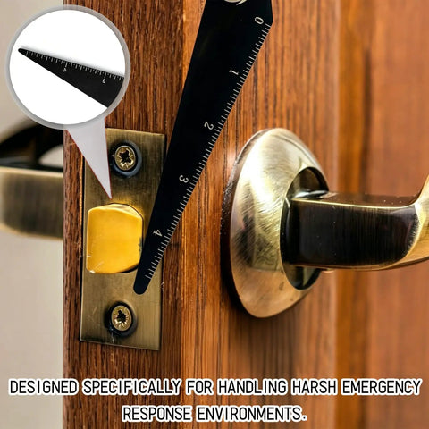 Four-Piece Emergency Crowbar Set for Fire and Rescue Pros, Portable Multi-Tool Kit for First Responders, Ideal for Warehouse and Home Rescue, Black, Durable 2CR13 Stainless Steel Construction for Real-World Emergencies on wooden door lock
