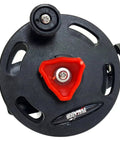 Top view of Universal Composite Speargun Reel 30M For Spearfishing with sliding stainless line guide and dual mount brackets.