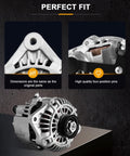 Plug And Play Alternator Replacement For Mazda Protege 1999 2000 2001 2002 2003 And Protege5 2002 2003 High Output Direct Fit Unit Ready To Install 13719 Durable Tested For Quick Install - front and side view with details on dimensions and pins