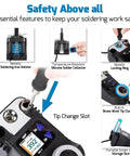 Micro Soldering Kit With 5 C210 Tips, Pro Grade Precision Soldering Station safety features include iron holster and tip change slot.