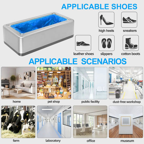 Automatic Shoe Cover Dispenser With 200 Disposable Non Slip Covers Hands Free Pedal Operated No Bending No Electricity Needed Fits Up To Size 11 US Men Keeps Floors Clean At Home Office Factory Supermarket Silver.