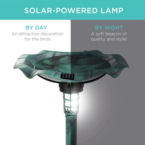 Outdoor Solar Lighted Pedestal Bird Bath Fountain With Planter And Integrated Panel, green garden water decor top view.
