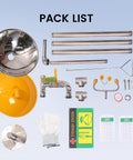 Stainless Steel Emergency Eye Wash Station With Integrated Shower Kit components including pipes, showerhead, gloves, and instructions.