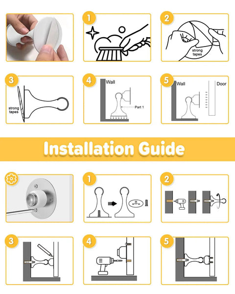 Installation guide for Heavy Duty Magnetic Door Stop Set 2 Pack Keeps Doors Open With Powerful Hold, Wall or Floor Mount, Adhesive or Screws